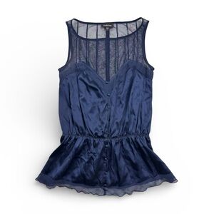 Bebe Silk Peplum Top Sheer Mesh Y2K Indie Sleaze Party Tank Blue Small